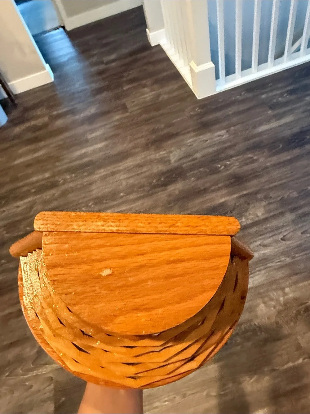 Vintage Solid Wood Handled Basket Fruit Bread Basket Rustic Farmhouse Decor